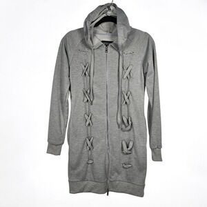Red Fox Gray Lace Up Hoodie Dress Size S Long Sleeve Full Zip Hooded Sweatshirt‎